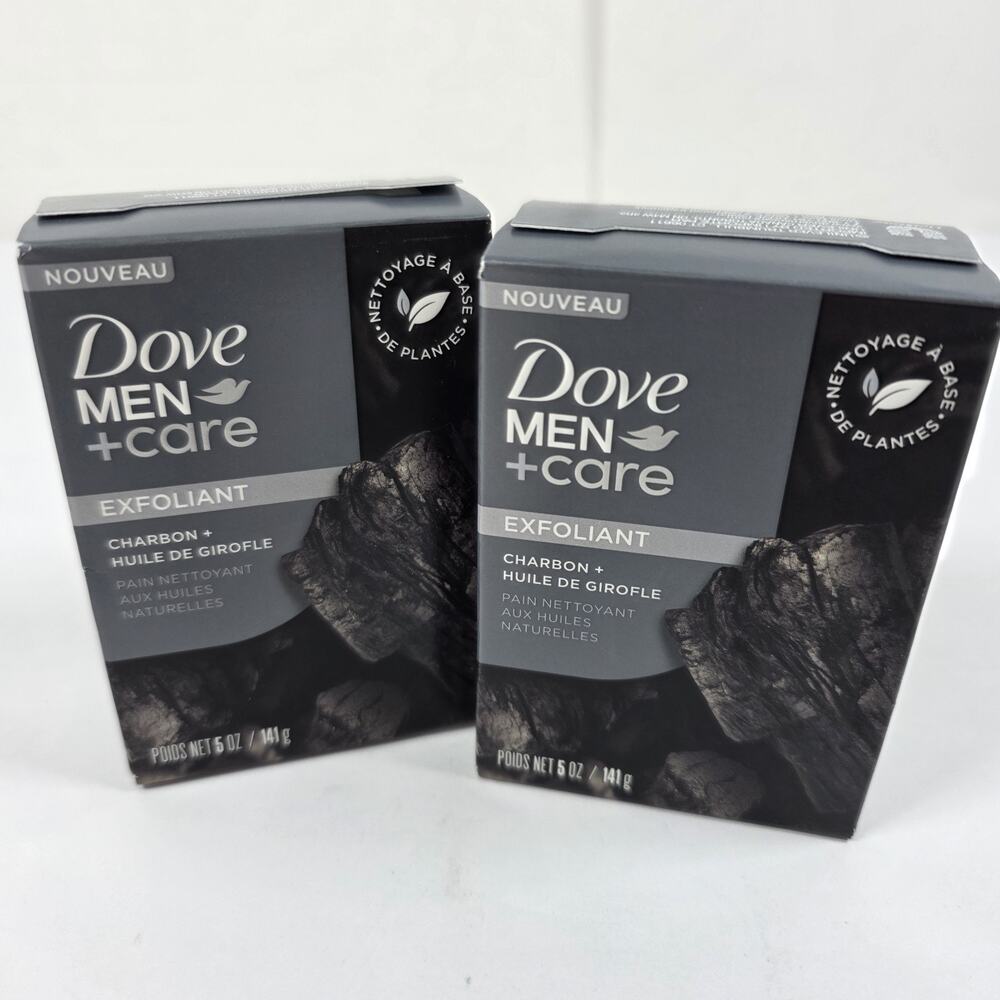 2 Dove Men Care Exfoliate Cleansing Bars - 5 oz (141 g) - Charcoal and Clove Oil
